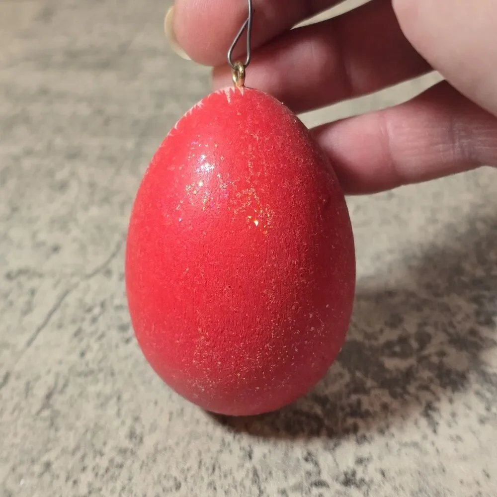 Vintage Wood Wooden Hand Painted Santa Egg Mark Bald Santa Ornament Signed